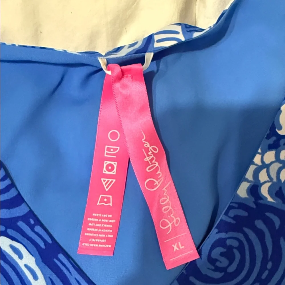 Lilly Pulitzer Blue & White Offishal Print Reversible Blouse NEW XL - Picture 3 of 14